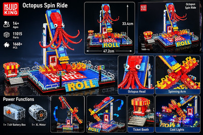 Mould King Octopus Spin Ride 11015 1668+ Teile Power Functions Licht