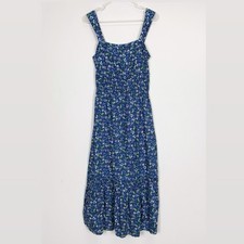 Loft Maxi Dress Womens Small Blue Floral Sleeveless Cotton Blend Long