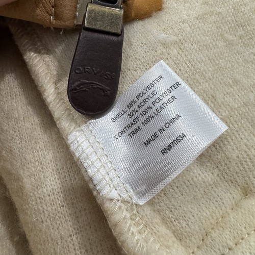 Orvis Jacket Mens XL Sherpa Deep Pile Leather Trim Cream Oatmeal Full Zip Beige - Picture 21 of 24