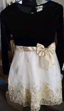 Rare editions Formal girls dress Black Velvet With Gold Accents And Bow MSRP 94