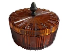 Amber Depression Glass Candy Dish with Acorn finial