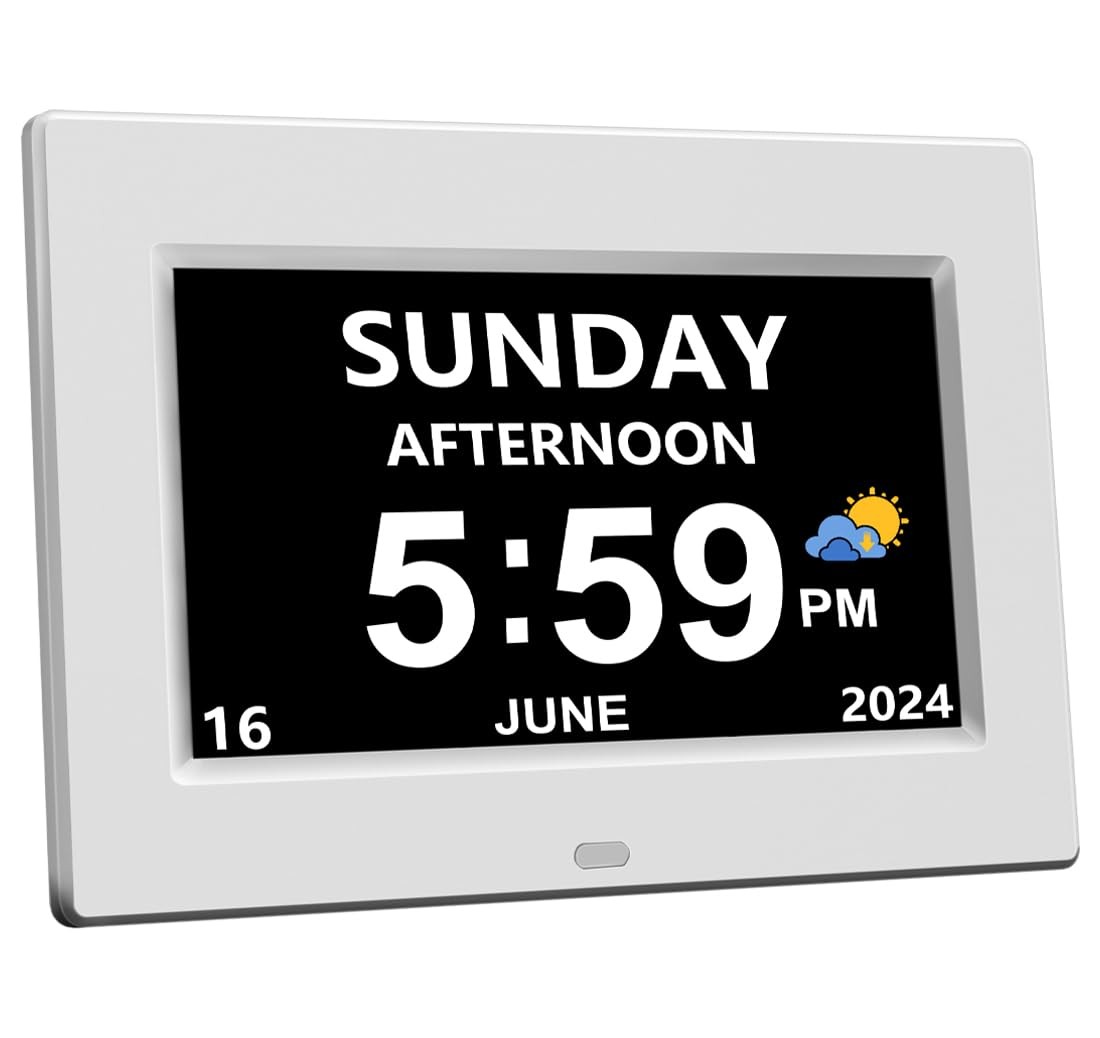 Large Display Digital Clock with Date, Day & 12 Alarms for Seniors - Medication Reminder  