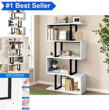 5-Tier S-Shaped Bookshelf Geometric Bookcase Z-Shelf Storage Open Shelving White