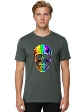 Colorido-Cráneo-1 Camiseta Gráfica Para Hombre, 100% Algodón, Ropa Casual de Verano