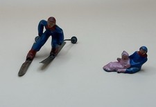 Vintage Barclay/Manoil Lead Figures Skier Blue w/Metal Skis- Man Child Sledding