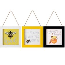Jetec 3 Pieces Bee Hanging Signs Wall Art Wood Hanging Bee wall Decor Farmhou...