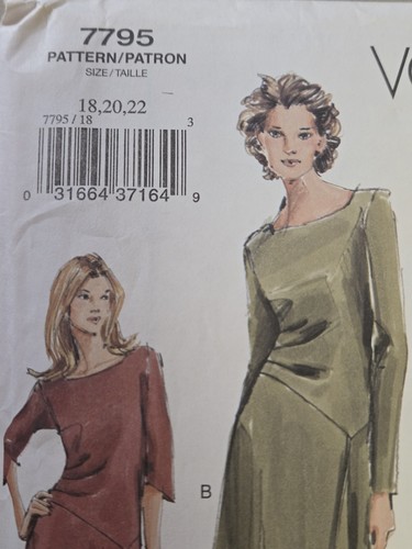 Vogue Pattern 7795 Size 18 20 22 Vintage Scarf Hem Dresses Uncut - Picture 2 of 4