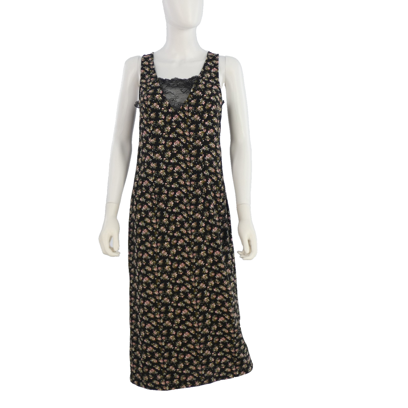 H&M Black Floral Midi Dress UK 10 90s Slip Style Lace V Neck Minimal thumbnail 4