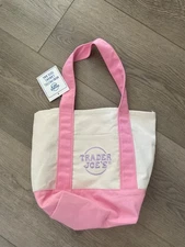 Trader Joe’s Mini Pastel Canvas Tote Bag Pink Spring 2025 Limited NEW