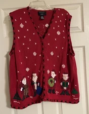 Planet & Company Woman Christmas Vest Women's 3x Red  Embroidery Santa