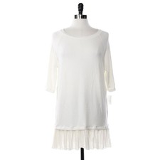 MADE NEW Womens S Ivory Solid Stretch Ruffle Scoop Neck Sweater Dress Tunic $89
