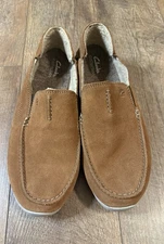 CLARKS Brown Gorwin Step Slip On Suede Loafers  Warm Men's Size 9.5