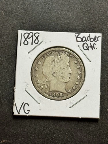 1898 P Barber Silver Quarter Nice VG Very Good U.S. 25c Type Coin (Raw18266)