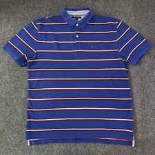 Tommy Hilfiger Shirt Mens XL Vintage Polo Y2K Blue Red White Pique Cotton