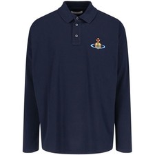 Vivienne Westwood Embroidered Logo Long Sleeve Polo T-Shirt Navy 153209166