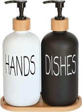 Glass Soap Dispenser Set, Hand Soap and Dish Soap Dispenser with Bamboo Tray....