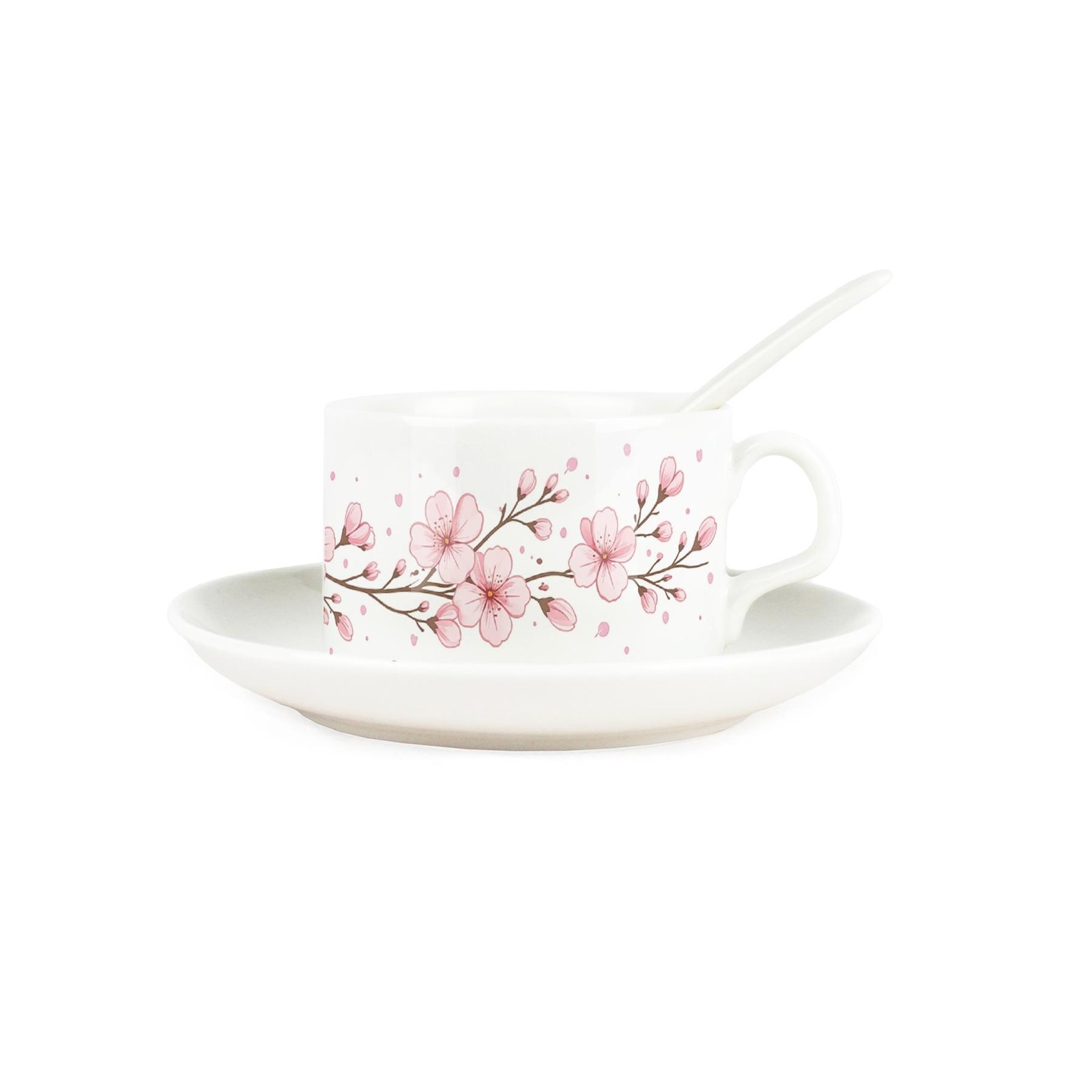 Cherry Blossom Cup & Saucer Set - Pink Floral Porcelain Tea/Coffee Cup Gift