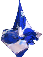 ITALIAN 100 SILK HR SQUARE SCARF BLUE WATERCOLOR DESIGN 35X35 - MADE IN ITALY