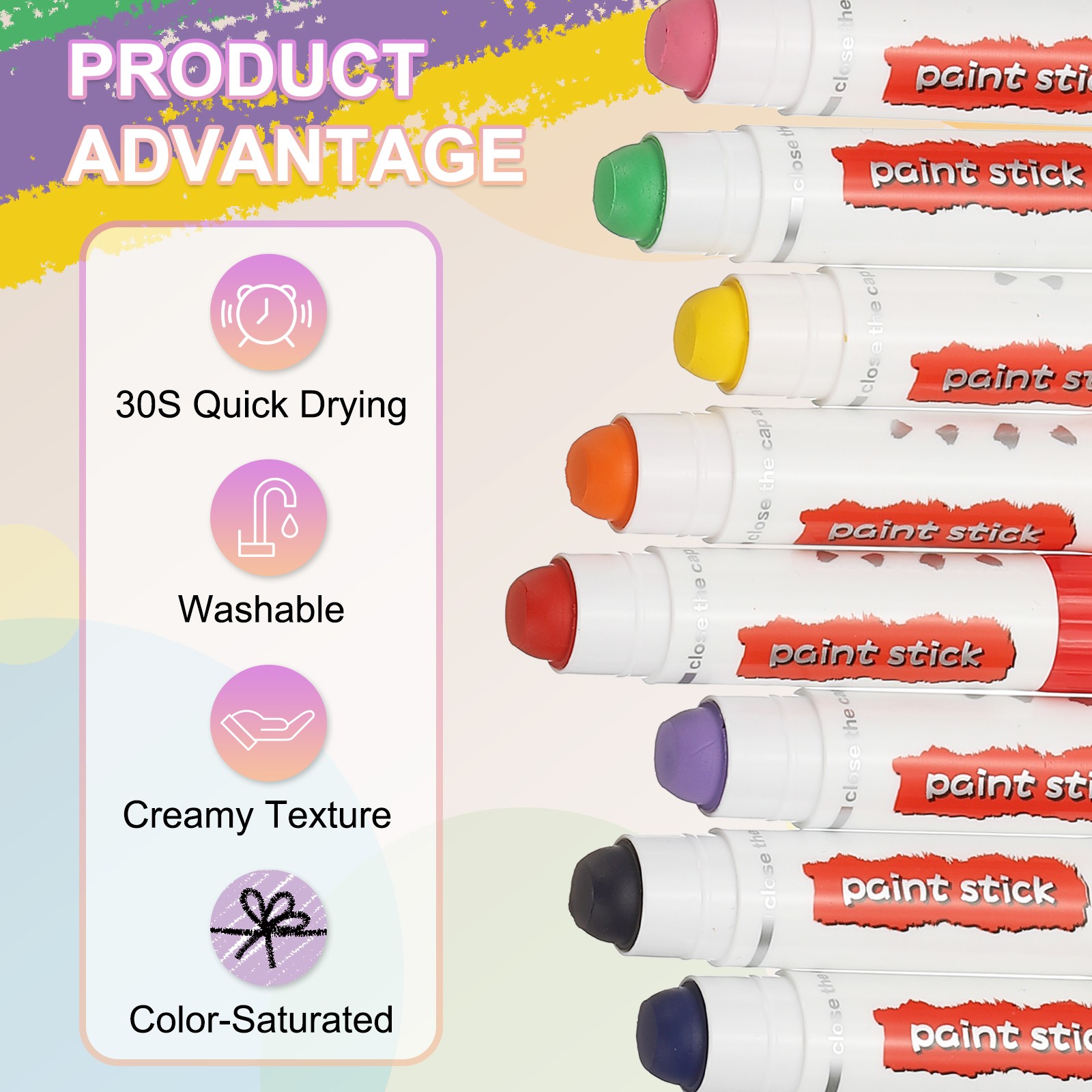 Solid Tempera Paints, 9 Pcs Washable Paint Sticks Paint Pens, Red