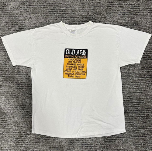 Hanes Heavyweight White Funny "Old Age Symptoms" Graphic Tee Cotton XL