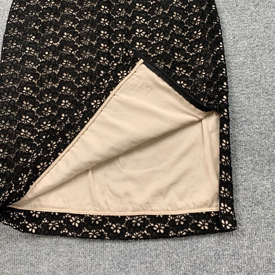 Diane Von Furstenberg Skirt Womens 2 Black Cream Acorn Lace Faux Leather Trim - Image 3 of 4