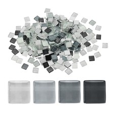 300Pcs Glass Mosaic Tiles Square Crystal Mosaic 0.4 x 0.4 Inch Gray Black 