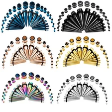 36 PCS Back Ear Tapers Stretching Kit Stainless Steel Gauges Plugs Tools Set ...