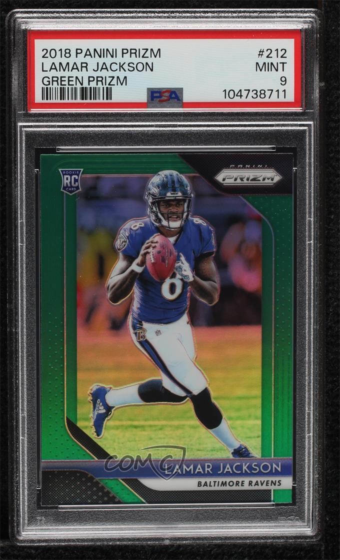 2018 Panini Prizm Rookie Green Prizm Lamar Jackson #212 PSA 9 MINT 1pd