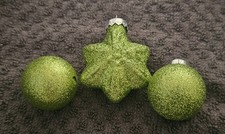 Lot of 3 Green Glitter Vintage Ornaments Preo...