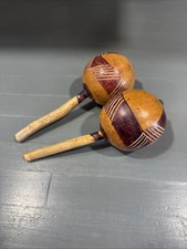 VINTAGE Wood Maracas Caribbean Nassau Handmade Vintage Carved Shakers