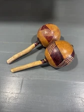 VINTAGE Wood Maracas Caribbean Nassau Handmade Vintage Carved Shakers