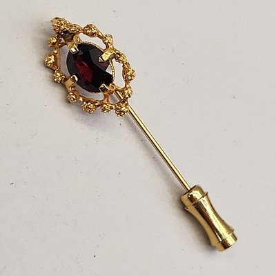 Vintage Garnet Stick Pin Red Stone Gold Tone
