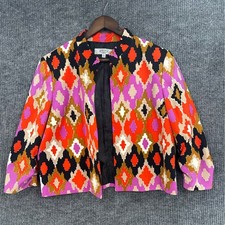 Kasper Blazer Women 16 Multicolor Excellent Geometric Ruched 3/4 Sleeve Cropped