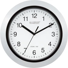 La Crosse Technology WT-3102S Atomic Analog Wall Clock, 10", 10 Inch, Silver 