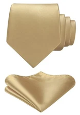 Champagne Ties for Men Ties with Pocket Square Set Formal Plain Neck Tie Hand...