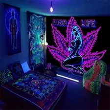 ADDWel Blacklight Tapestry for Bedroom, Tapestry Glow In The Dark, UV Reactiv...