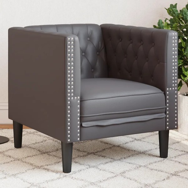 Chesterfield Sessel Grau Kunstleder Wohnzimmer Polstersessel Vintage Design-image