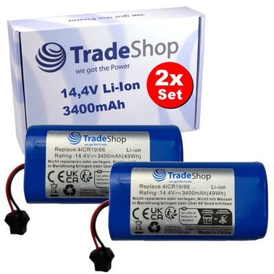 2x Li-Ion Akku 14,4V 3400mAh für Shark Ion RV755, Genio Deluxe 500, Onson J10C