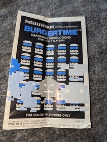 Burgertime Intellivision (1982) In Box w/Overlays, Manual, & Cartridge! Tested!