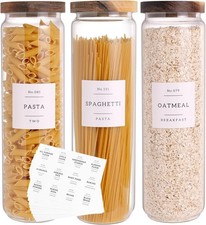 3 Set Glass Pantry Storage Jars W/ Acacia Airtight Lid 50oz Thicken Glass