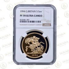 1994 Gold Proof Five Pound Sovereign PF70 Ultra Cameo
