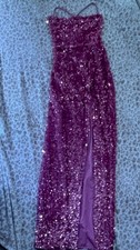 Fashion Nova Purple Sequin Lace-Up Strappy Sleeveless Backless Long Gown Dress