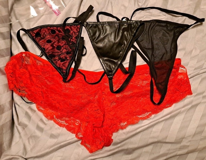 2 Black Thongs 1 Red/black Thong 1 Red Lace Boyshort 3X 4X