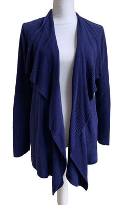 Eileen Fisher Womens XL Open Cascade Cardigan Italian Yarn Cotton Silk Dark Blue