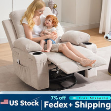 400lb Oversized 360 Swivel Glider Rocker Recliner Chair Massage Heat Remote