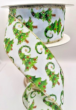 Grinch inspired Whimsical Christmas trees gold sparkly ribbon 2.5 Wired 5 yds