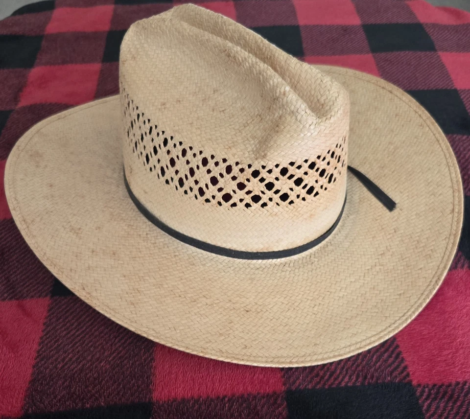 Chapéu de cowboy vintage STETSON palha ~ Tamanho 67/8 com penas vermelhas, amarelas e pretas 🪶  - Imagem 4 de 4