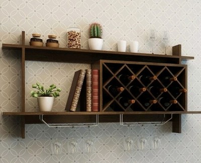Costway Wall Mounted Wine Rack w/ Diamond Bottle Holder,Glass Rack, StorageShelf