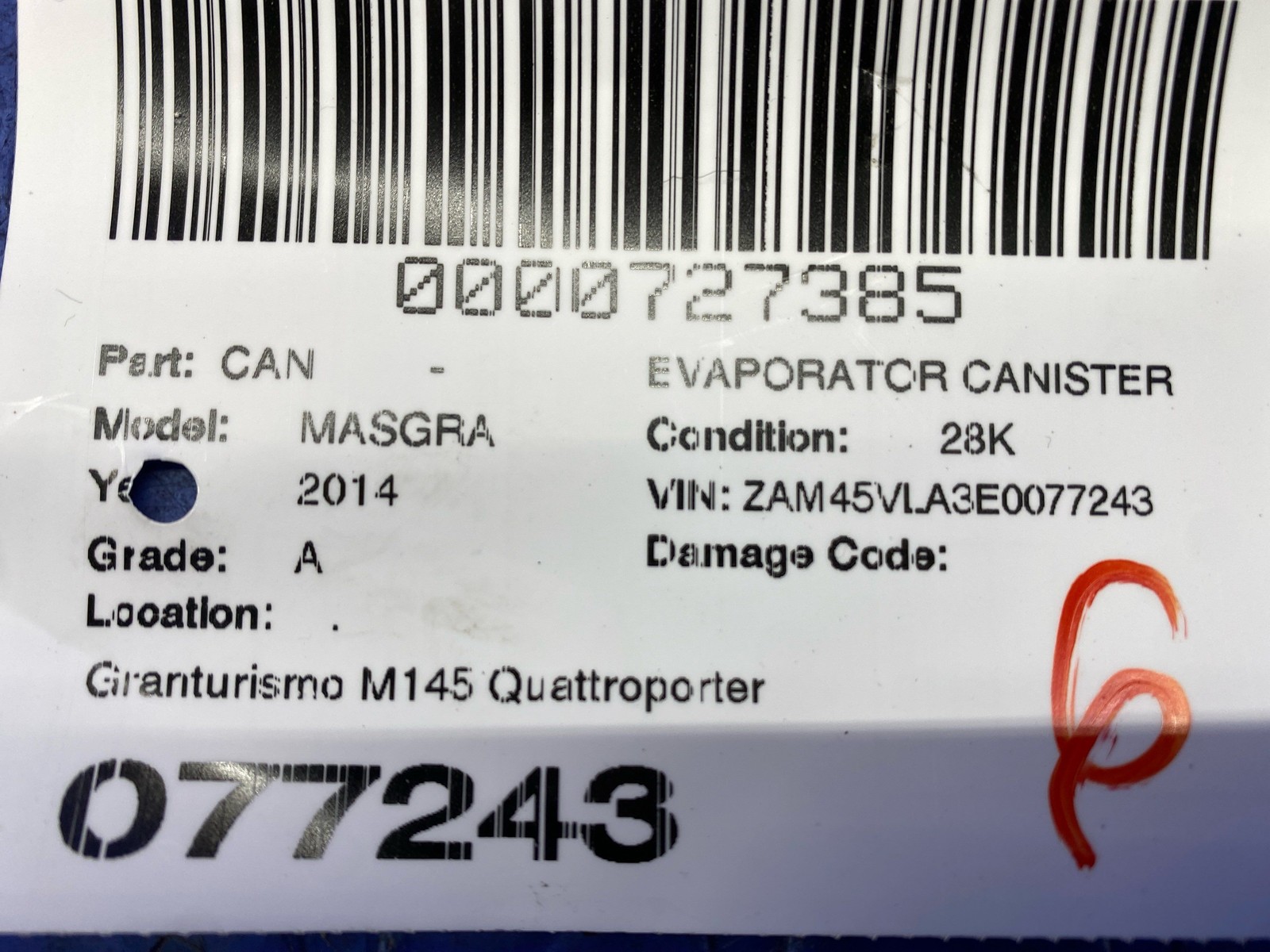 2004-2019 Maserati Granturismo M145 Quattroporte 4.7L Fuel Gas Evap Canister