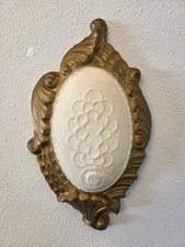 Vintage Ornate Baroque Rococo Decorative Ceramic Oval Wall Plaque Sconce Gilded